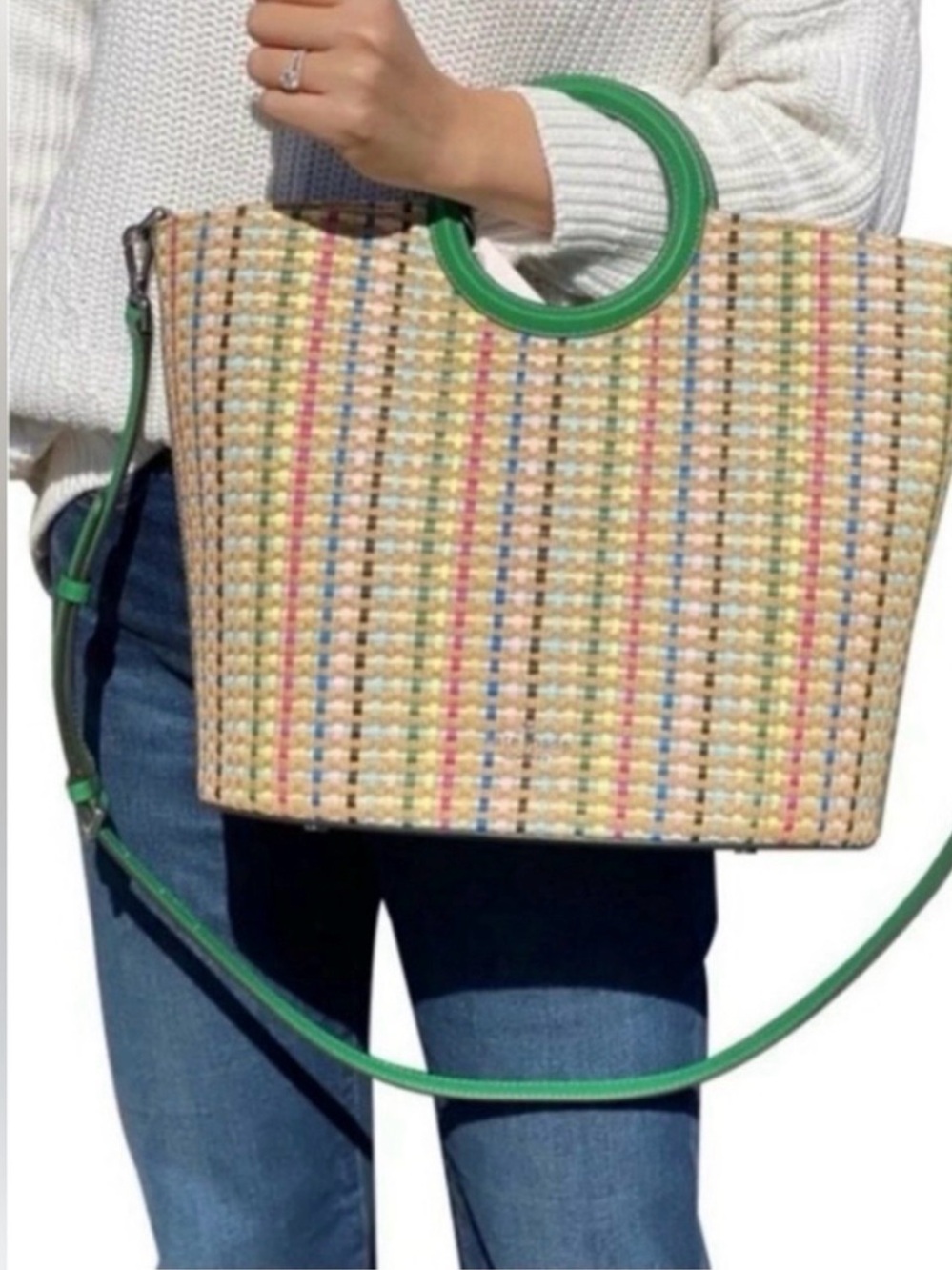 Kate spade Woven Straw Tote with Green Trim and Strap